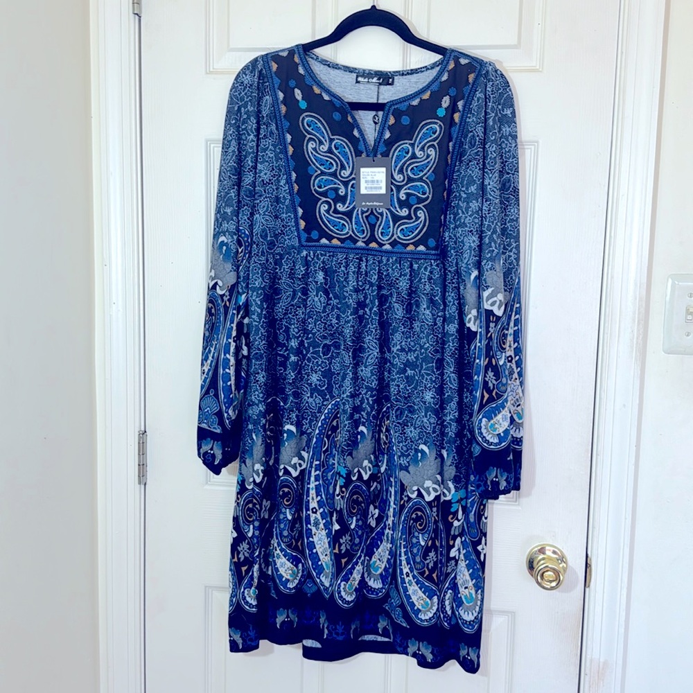 NWT Women’s Bohemian Blue Dress Plus Size 1X Paisley Print